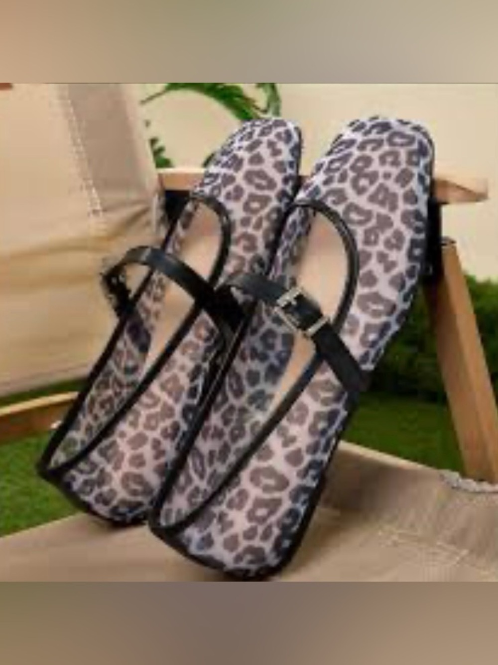 Leopard Print Mary Jane Flats with Black Trim